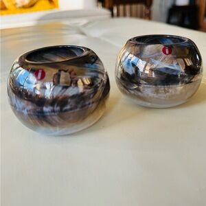 Iittala Swirled Smoke Glass Votive Holders - Pair